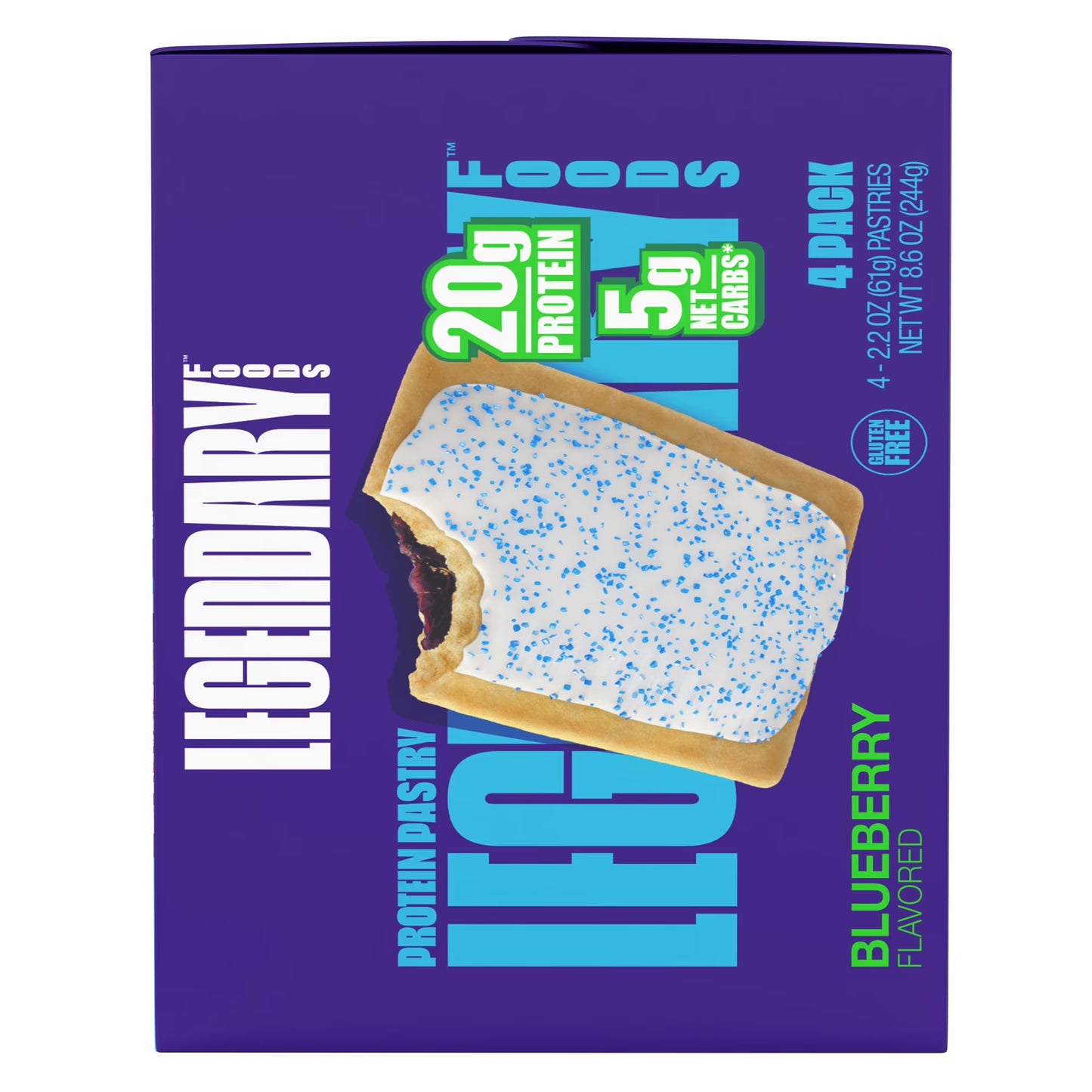 Legendary Foods Blueberry Protein Pastry, 20g Protein, 4 Pack, Keto Friendly, Gluten Free