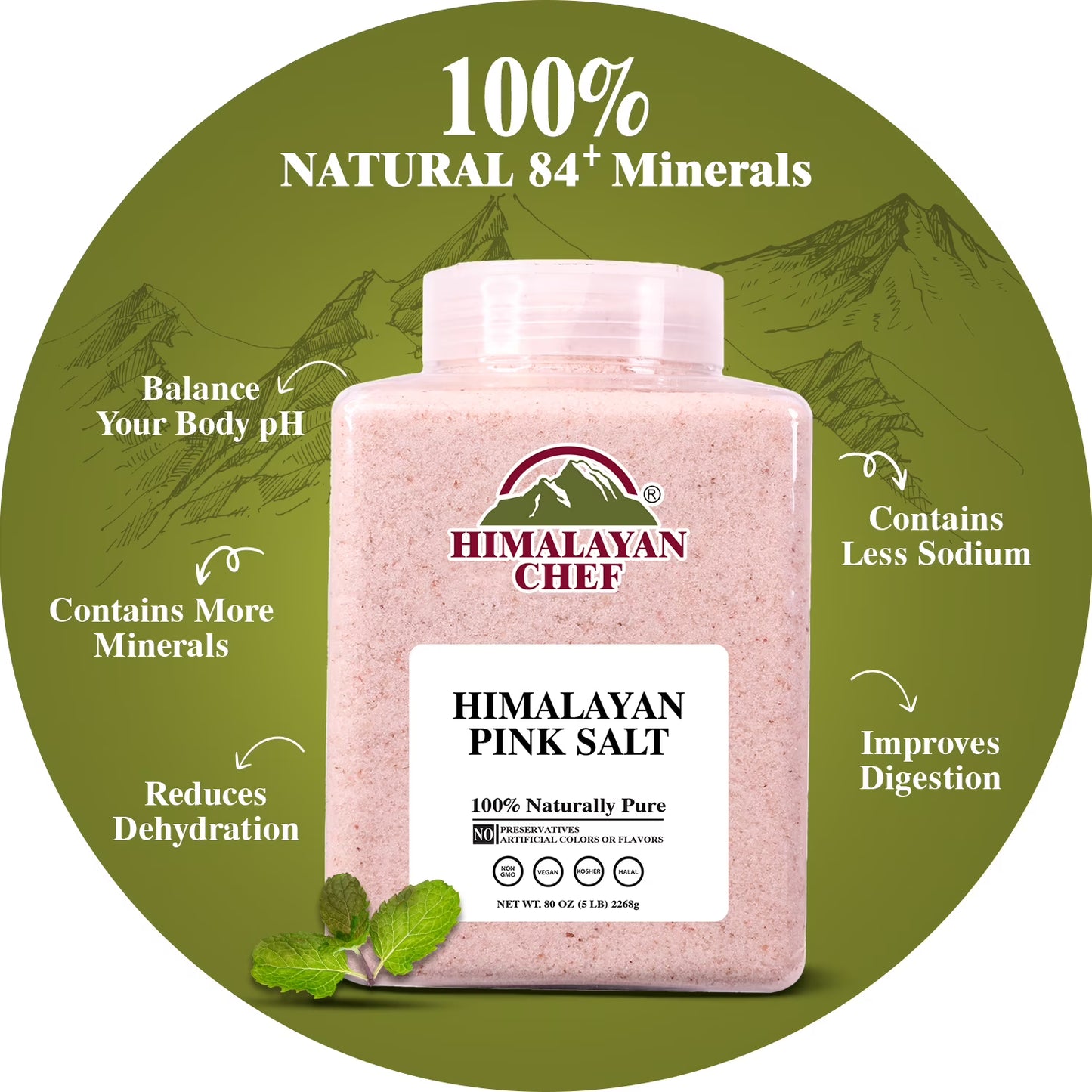 Himalayan Chef Himalayan Pink Salt Fine Grain, Plastic Jar-5 lbs