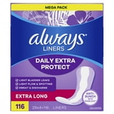 Always Anti-Bunch Xtra Protection Daily Liners, Extra Long, Unscented, 116 CT
