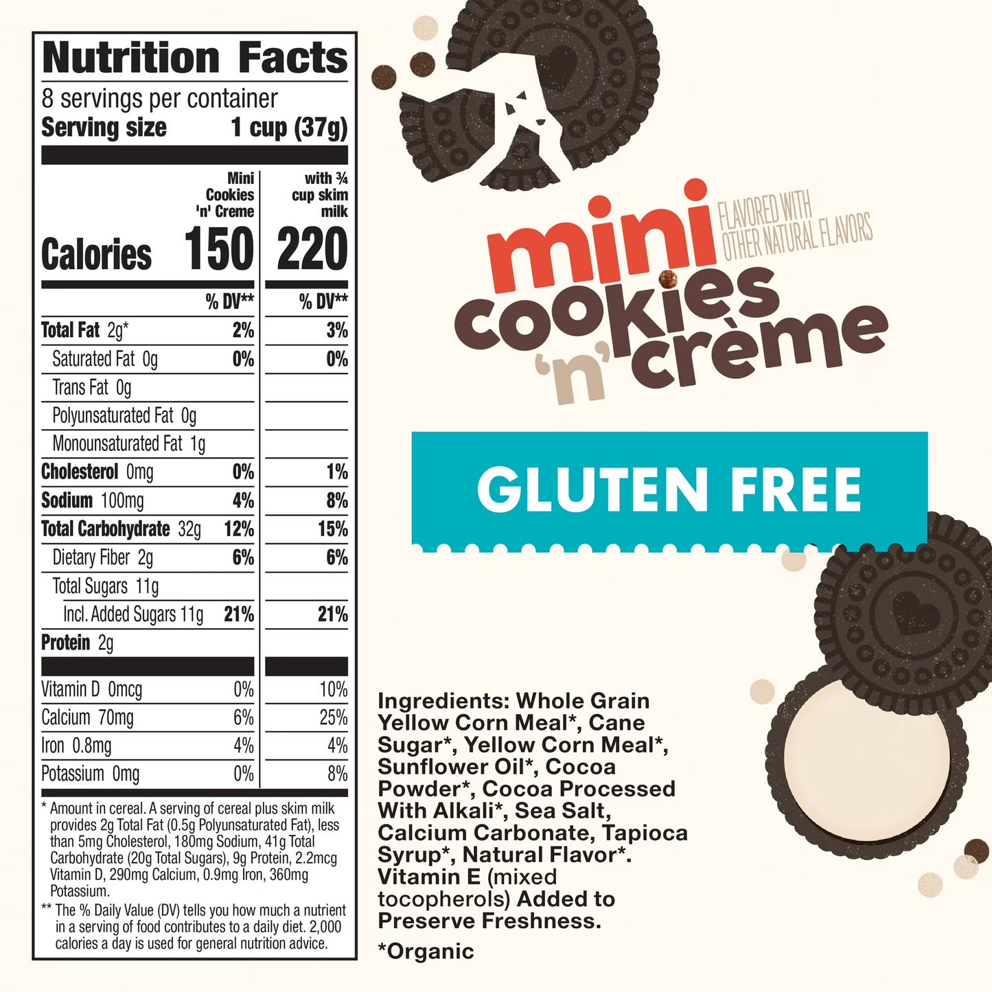 Cascadian Farm Organic Mini Cookies 'n' Crème, Gluten Free Cereal, Non-GMO, 10.7 oz