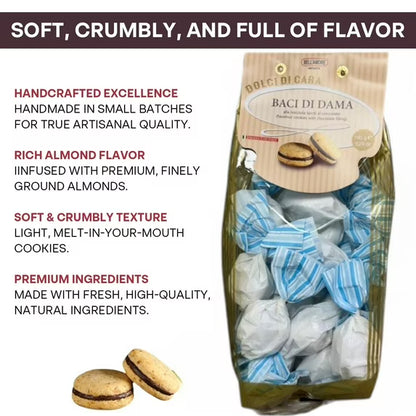 Italian Amaretti Cookies, Soft Almond Cookies Filled with Rich Chocolate Cream, 300g (2 x 150g bags), Made in Italy - Baci Di Dama