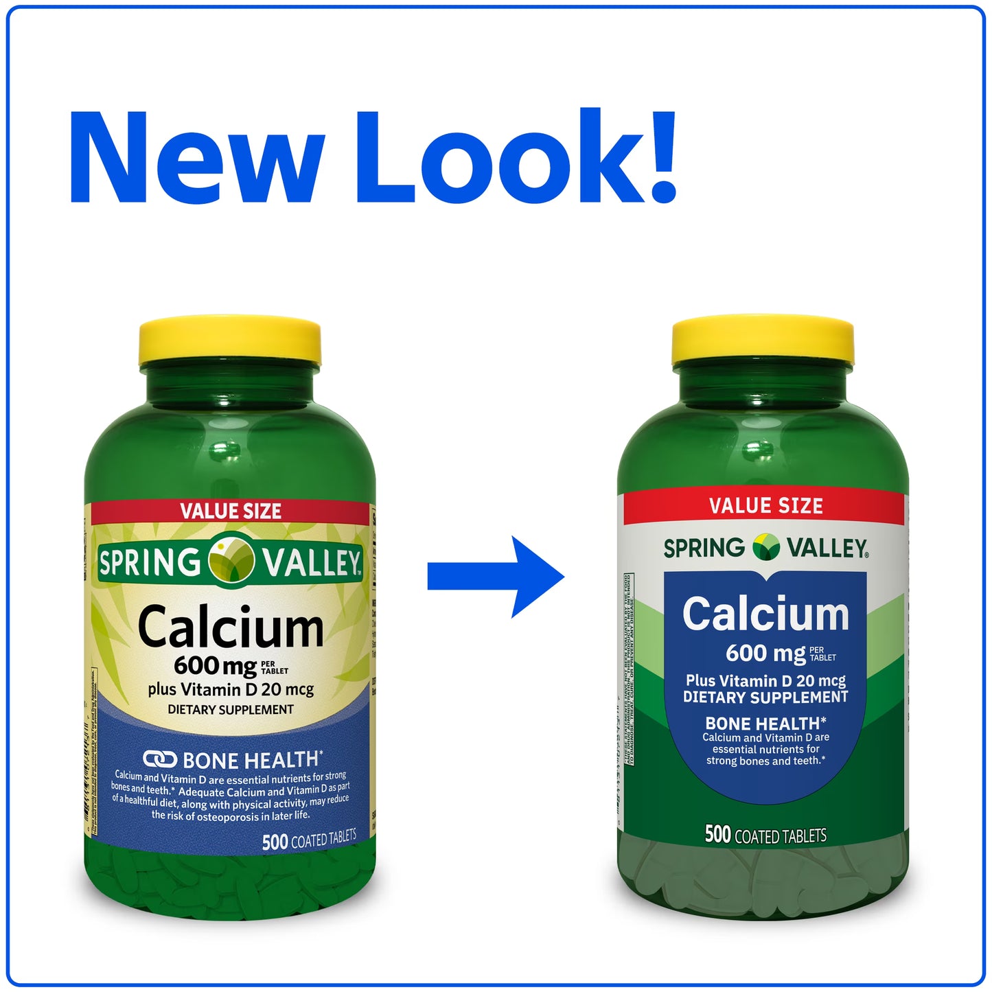(3 pack) Spring Valley Calcium Plus Vitamin D Tablets, 600 mg, 500 Count, Bone & Joint Health Dietary Supplement, Value Size