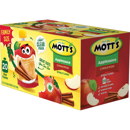 Mott's Cinnamon Applesauce, 3.2 oz, 20 Count Clear Pouches