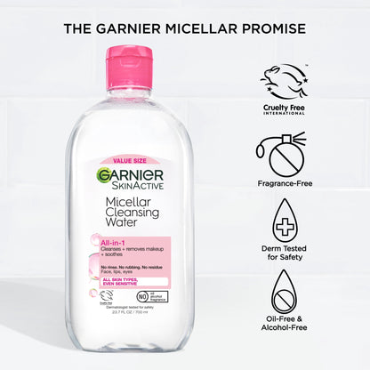 Garnier SkinActive Micellar Cleansing Water All in 1 Makeup Remover, Face Cleanser, 23.7 fl oz