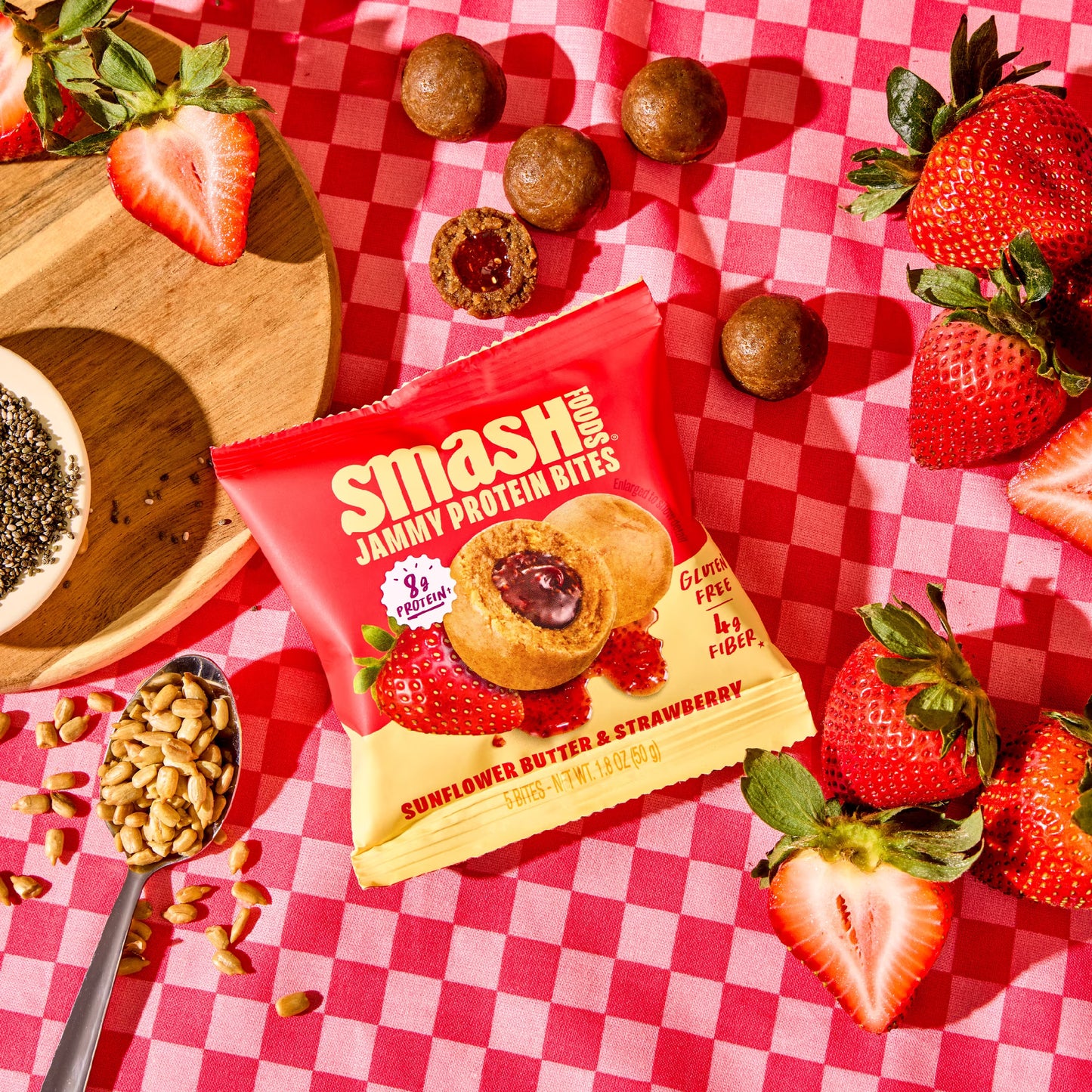 Smash Foods Sunflower Butter & Strawberry Jammy Protein Bites, 8g Protein, Gluten-Free, 4 Count
