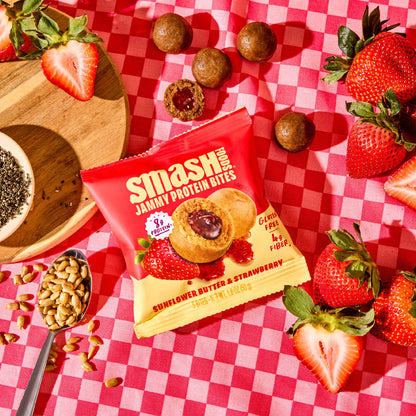 Smash Foods Sunflower Butter & Strawberry Jammy Protein Bites, 8g Protein, Gluten-Free, 4 Count