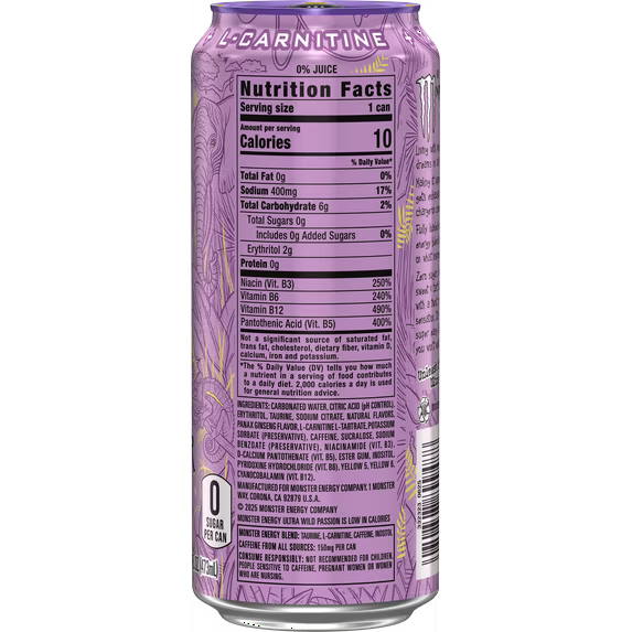 Monster Energy, Ultra Wild Passion, Zero Sugar Energy Drink, 16 fl oz, Can