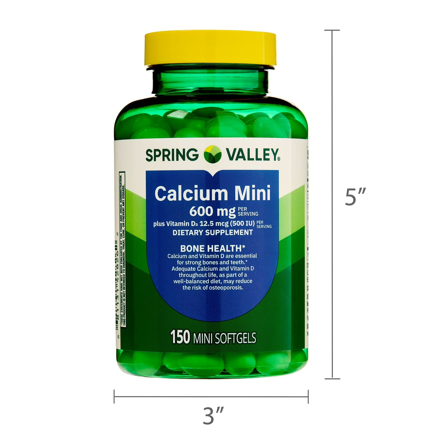 Spring Valley Calcium Plus Vitamin D3, Dietary Supplement, 150 Mini Softgels