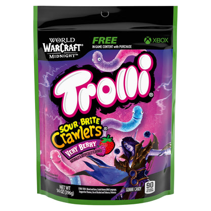 Trolli Sour Brite Crawlers Candy, Very Berry, Sweet and Sour, Gummy Worms, 14 oz
