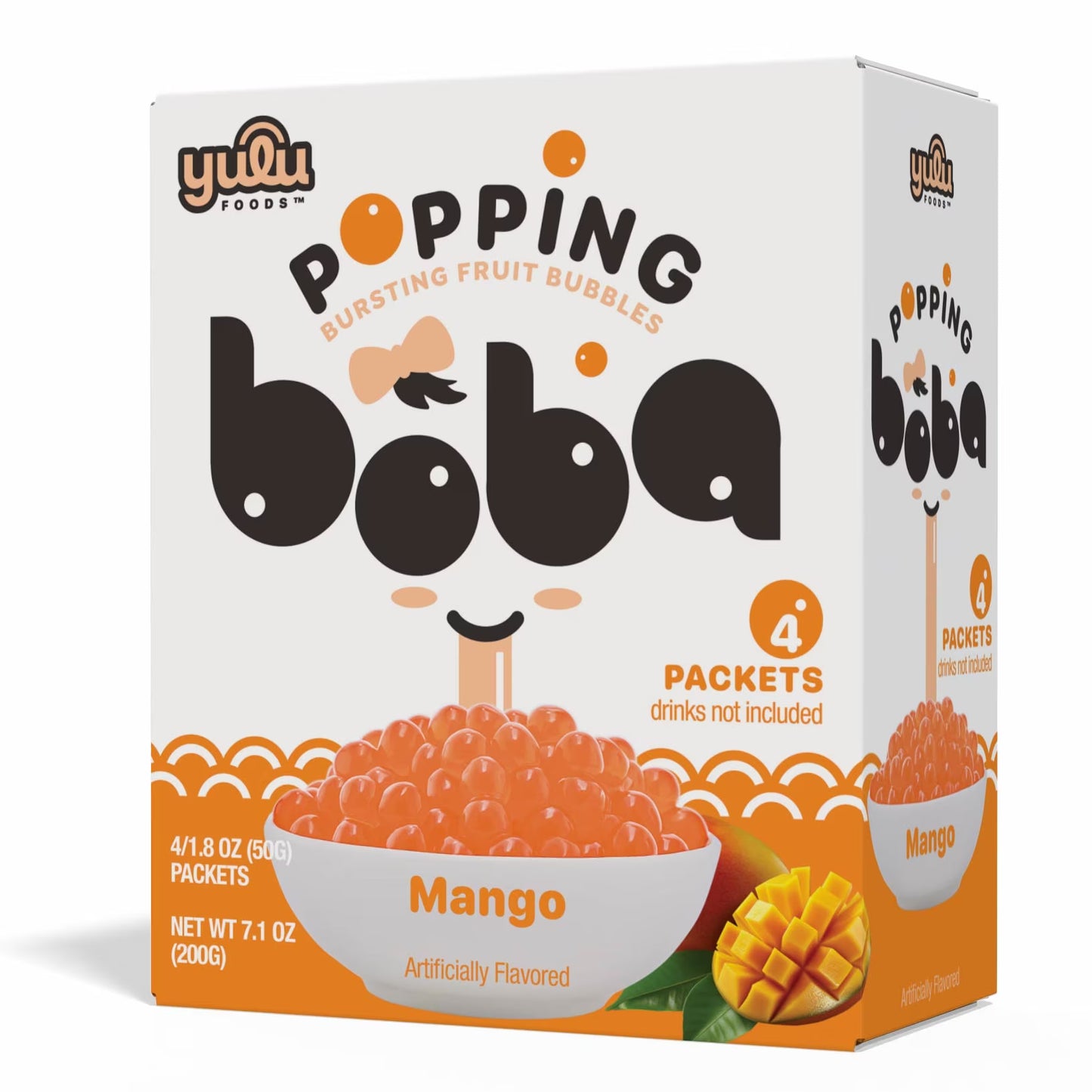 Yulu Foods - Popping Boba Pearls - Mango 4 Pack - Net Wt 7.1 oz. (200g)