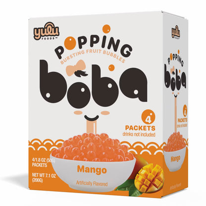 Yulu Foods - Popping Boba Pearls - Mango 4 Pack - Net Wt 7.1 oz. (200g)