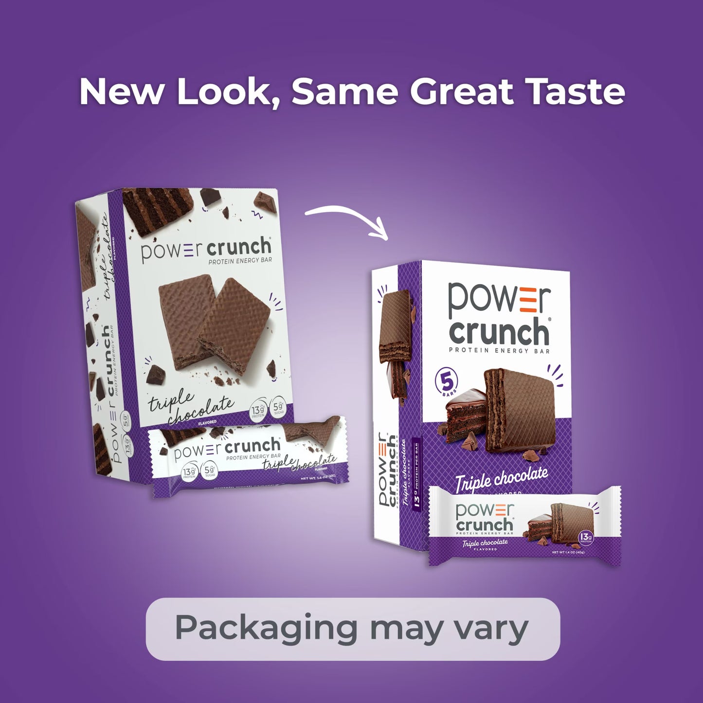 Power Crunch Protein Energy Bars, Triple Chocolate 1.4 oz, 5 Count Carton