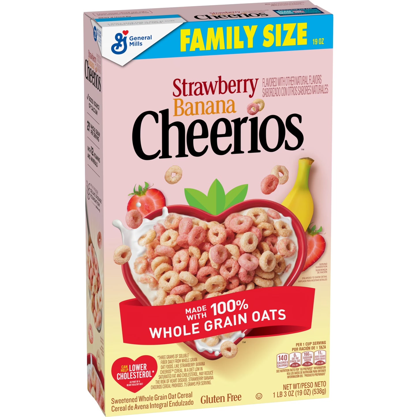 Strawberry Banana Cheerios, Heart Healthy Gluten Free Breakfast Cereal, Family Size, 19 oz