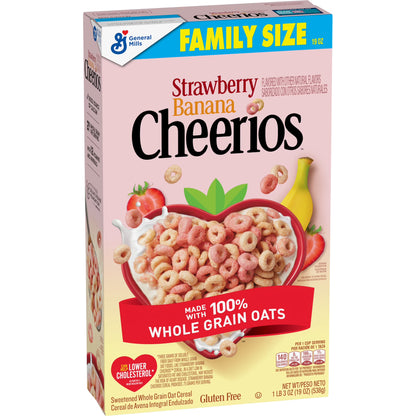 Strawberry Banana Cheerios, Heart Healthy Gluten Free Breakfast Cereal, Family Size, 19 oz