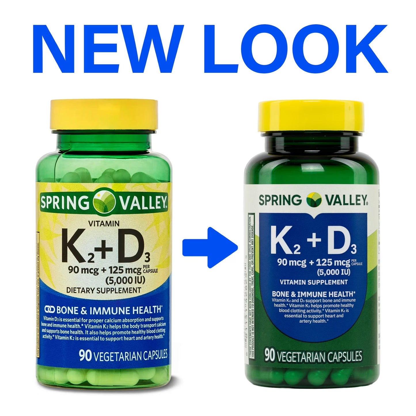 (3 pack) Spring Valley Vitamin K2 90 Mcg + D3 125 Mcg Vegetarian Capsules, 90 Count
