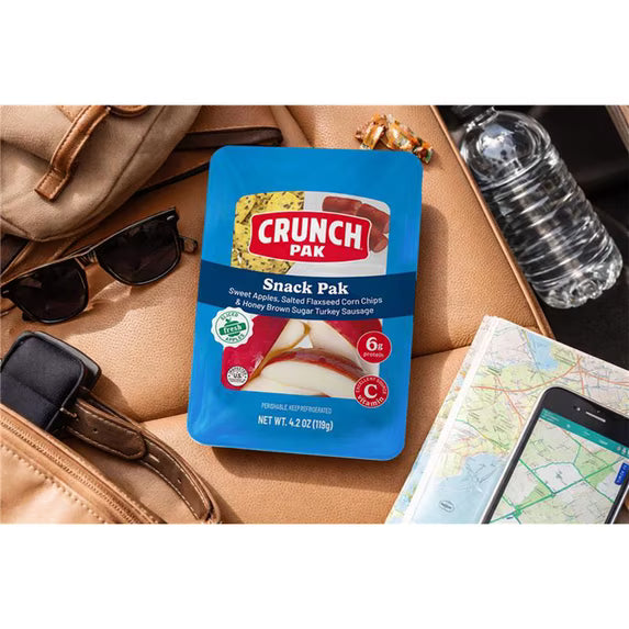 Crunch Pak Snack Pak Fresh Apple Slices, Salted Flaxseed Corn Chips & Honey Brown Turkey Sausage, 4.2oz Tray