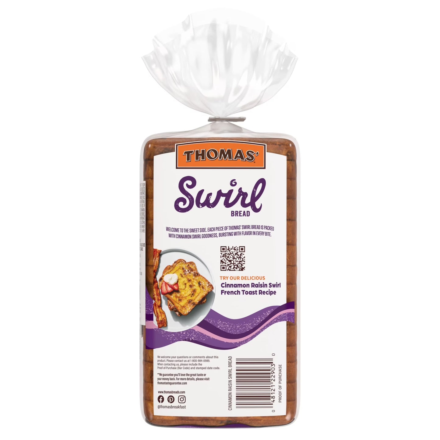 Thomas' Cinnamon Raisin Swirl Bread, 16 oz, Cinnamon Bread, Bag