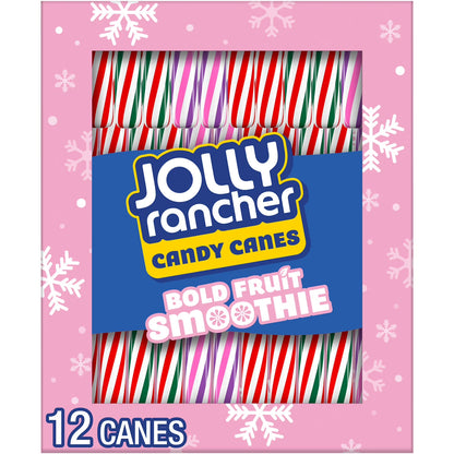 Jolly Rancher Bold Fruit Smoothie Flavored Christmas Holiday Candy Canes Stocking Stuffers, Box 5.28 oz, 12 Pieces