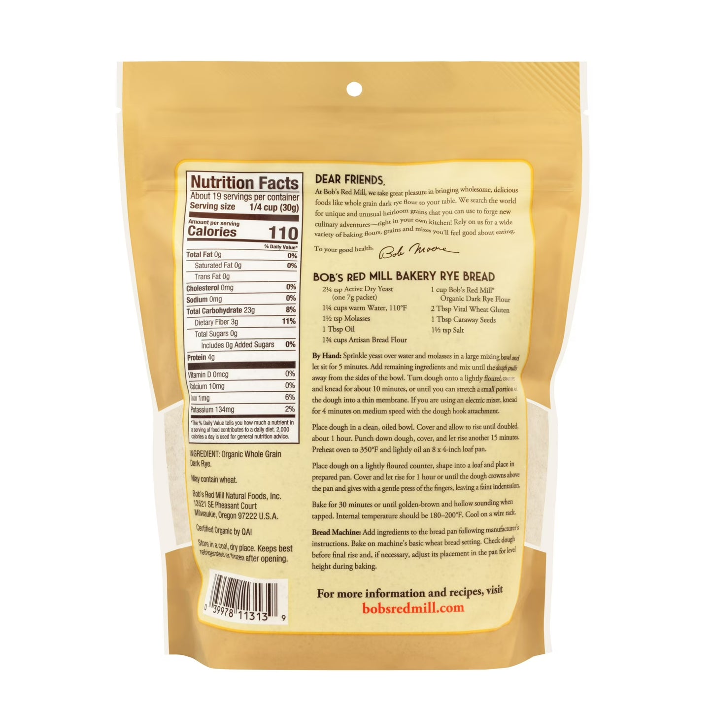 Bob's Red Mill Organic Dark Rye Flour, 20 oz Bag
