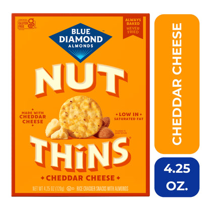 Blue Diamond Almonds Nut-Thins, Cheddar Cheese, Snack Crackers, Gluten-Free, 4.25oz Cardboard Box