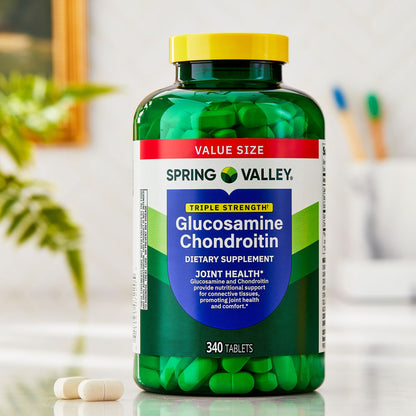 Spring Valley Triple Strength Glucosamine Chondroitin Tablets Dietary Supplement Value Size, 340 Count