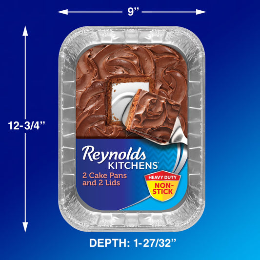 Reynolds Kitchens Non-Stick Disposable Aluminum Baking Pans with Lids, Blue, 13 x 9 in., 2 Count