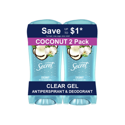 Secret Fresh Clear Gel Antiperspirant and Deodorant for Women, Coconut Scent, 2.6 oz each, Pack of 2