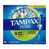 Pearl Tampons, with LeakGuard Braid, Super Absorbency, Unscented, 36 Count
