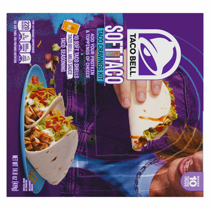 (3 pack) Taco Bell Soft Taco Cravings Kit with 10 Soft Tortillas, Taco Bell Mild Sauce & Seasoning, 14.8 oz Box