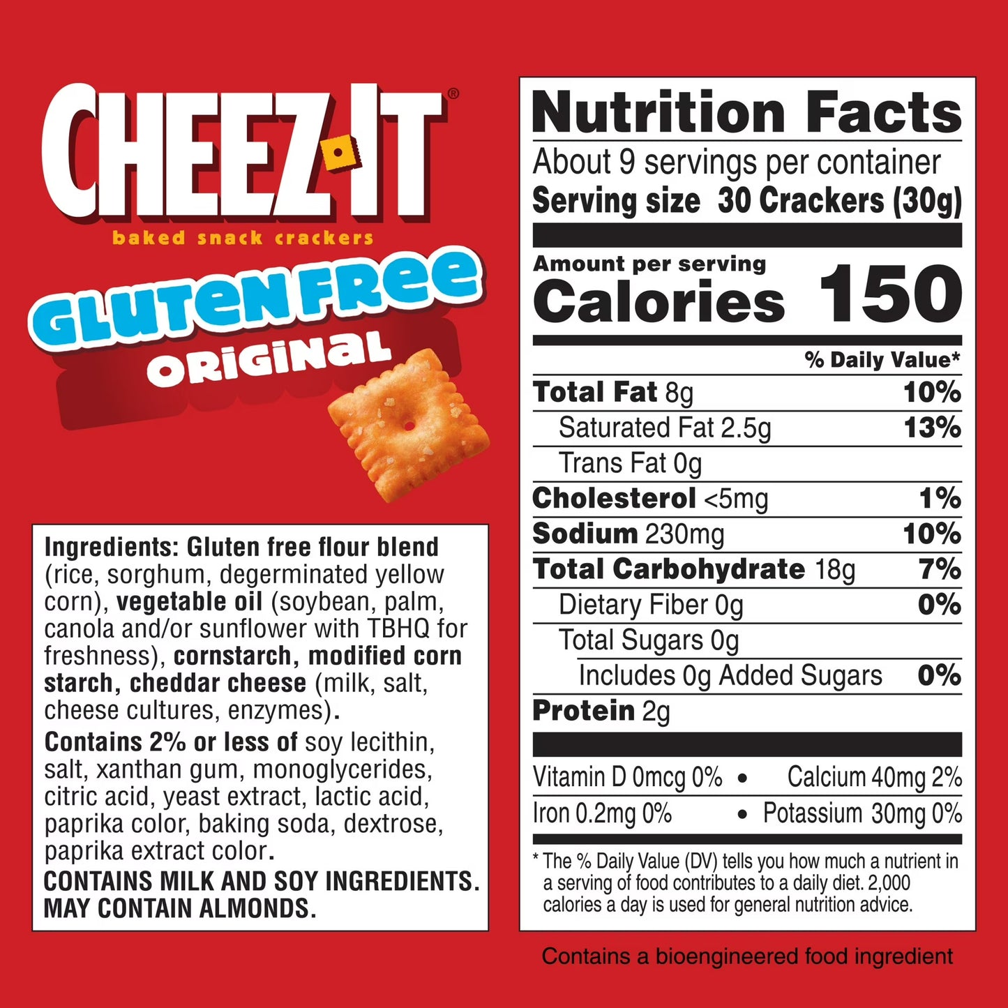 Cheez-It Original Gluten-Free Baked Snack Crackers, Gluten Free, 9 oz