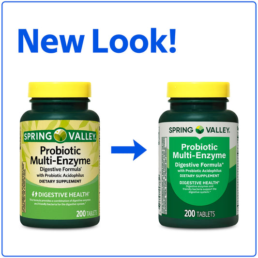 Spring Valley Probiotic Multi-Enzyme Digestive Formula Tablets, 200 Count