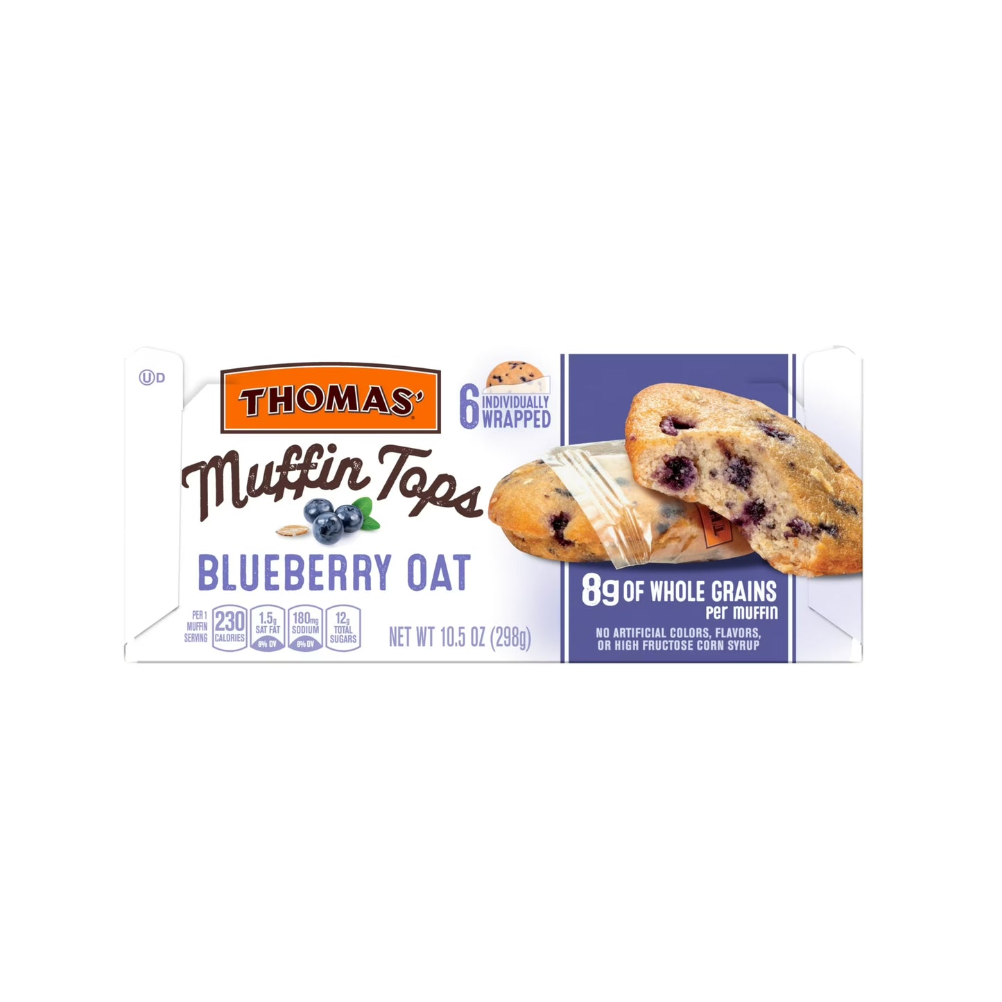 Thomas' Blueberry Oat Muffin Tops, 6 packs, Blueberry Muffin Tops, 10.5 oz Box