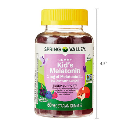 (3 pack) Spring Valley Kids Melatonin Dietary Supplement Gummies, Raspberry, 1 mg, 60 Count