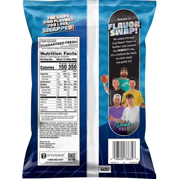 Ruffles Potato Chips, Doritos Cool Ranch Flavor Snack Chips, 2.25 oz Bag