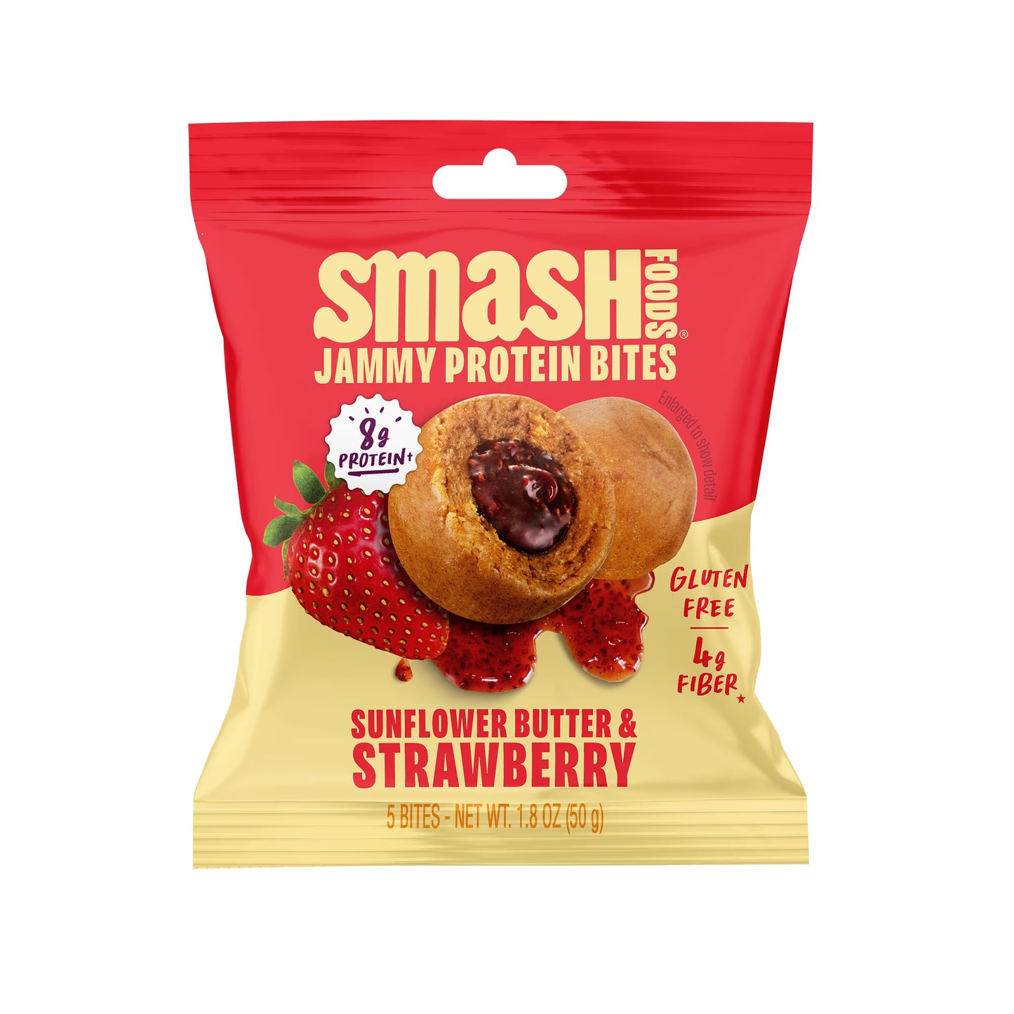 Smash Foods Sunflower Butter & Strawberry Jammy Protein Bites, 8g Protein, Gluten-Free, 4 Count
