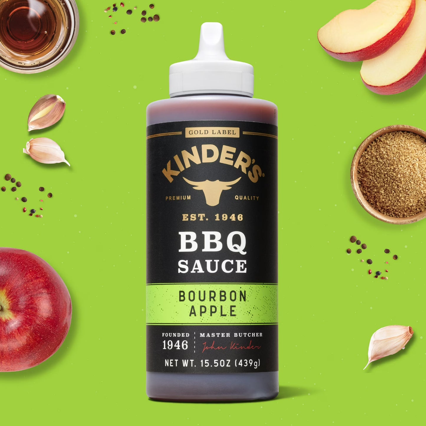 Kinder's Gold Label Bourbon Apple BBQ Sauce, 15.5 oz Squeeze Bottle