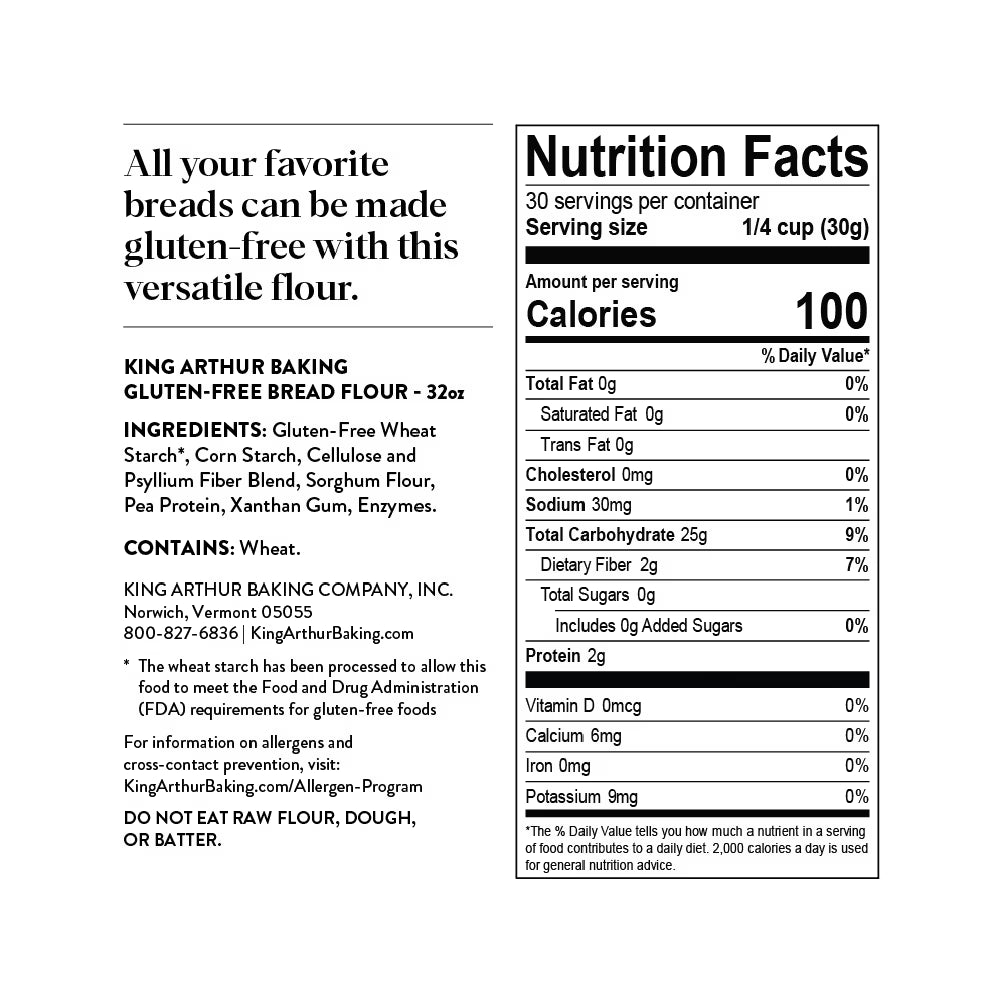 King Arthur Baking Company Certified Gluten-Free, 1:1 Flour Replacement Bread Flour, 2 lb Bag
