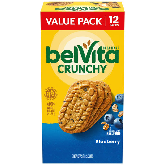 (3 pack) belVita Breakfast Bars Biscuits, Blueberry, Value Pack, 12 Packs (4 Biscuits Per Pack)
