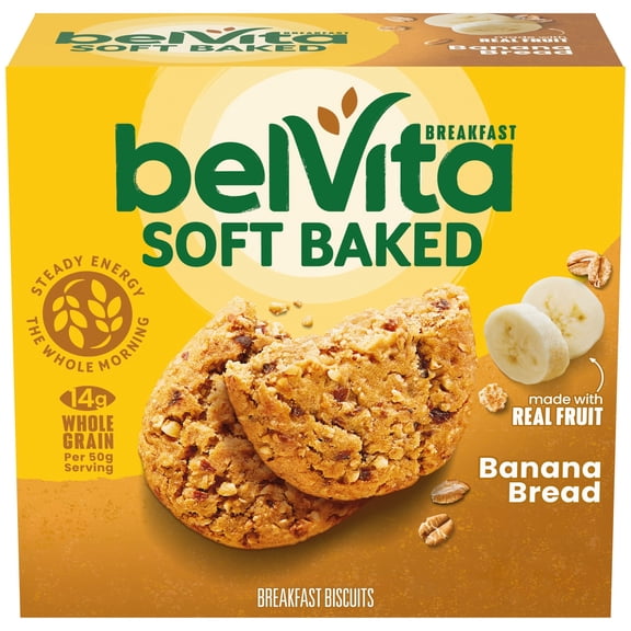 (3 pack) belVita Soft Baked Breakfast Bars, Banana Bread, 5 Packs (1 Biscuit Per Pack)