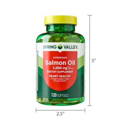 (2 pack) Spring Valley Norwegian Salmon Dietary Supplement Softgels for Heart Health, 1000 mg, 120 Count