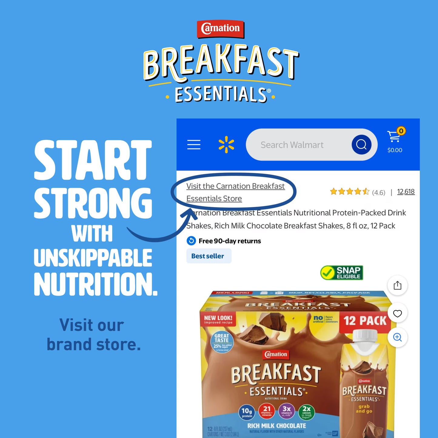 Carnation Breakfast Essentials Nutritional Protein-Packed Drink Shakes, Classic French Vanilla Breakfast Shake, 8 fl oz, 6 Pack