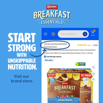 Carnation Breakfast Essentials Nutritional Protein-Packed Drink Shakes, Classic French Vanilla Breakfast Shake, 8 fl oz, 6 Pack