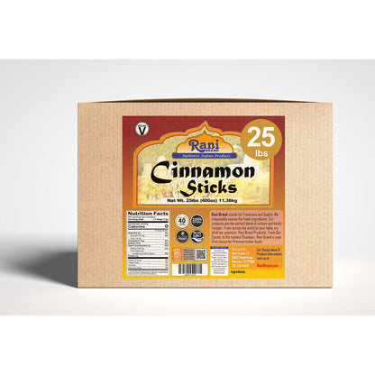 Rani Cinnamon Sticks 400oz (25lbs) 11.63kg Bulk Box - 2300-2500 Sticks - Strong Aroma, Perfect for Baking, Cooking & Beverages | 3+ Inches Length - Cassia Saigon Cinnamon from Vietnam | Kosher