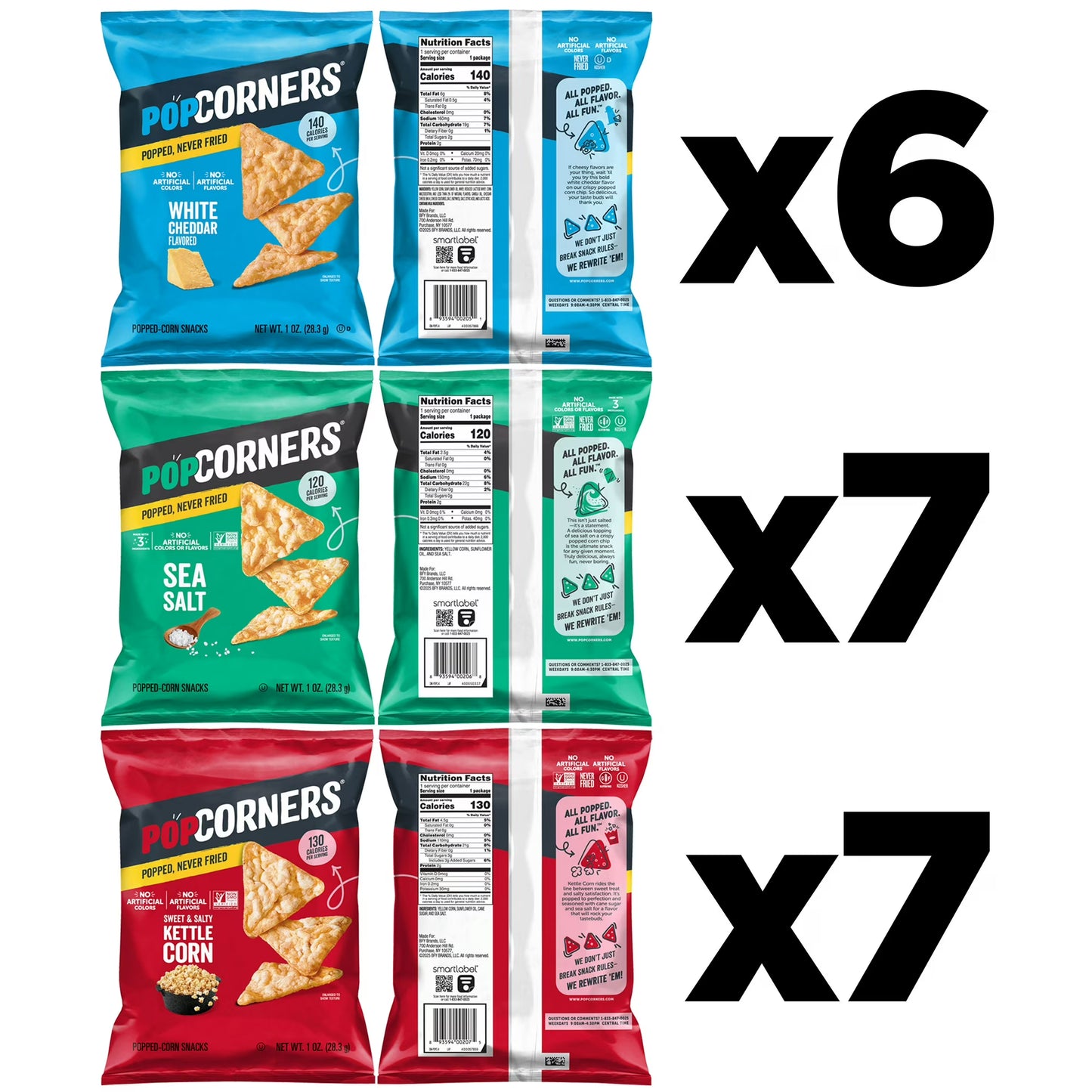 PopCorners Popped Corn Snacks, 3 Flavor Variety Pack Chips Gluten Free, 1oz 20 count
