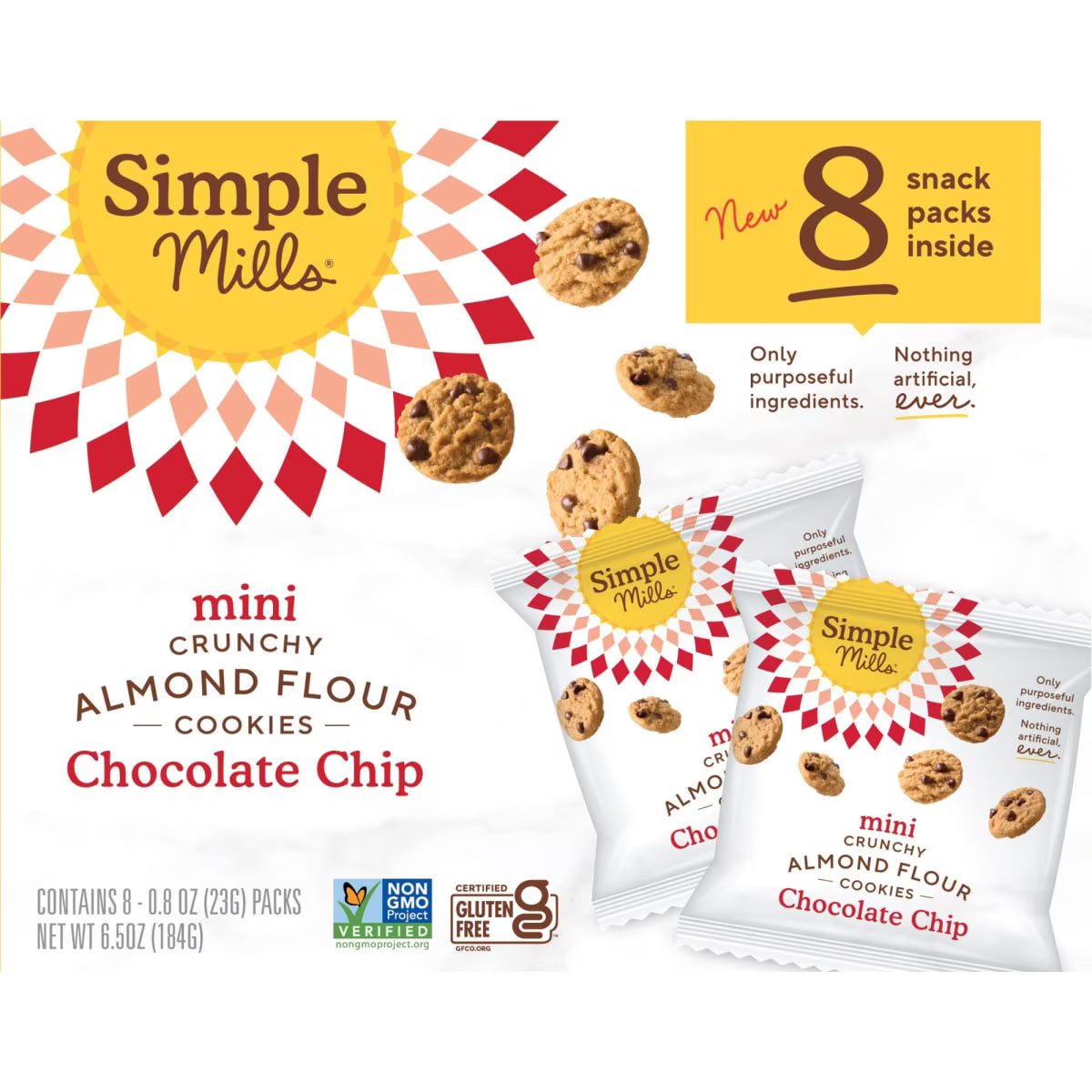 Simple Mills Mini Crunchy Chocolate Chip Gluten Free Cookies 0.8 oz, 8 Count