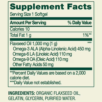 Spring Valley Flaxseed Oil Softgels Dietary Supplement, 1,000 mg, 100 Count
