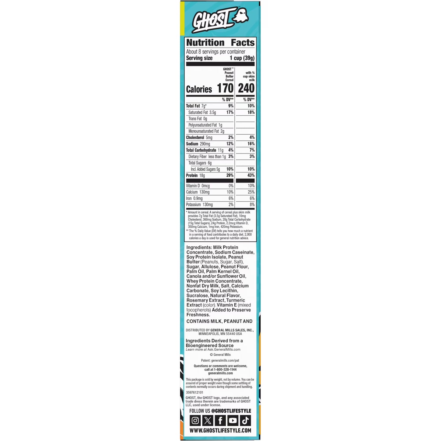 GHOST PROTEIN CEREAL, PEANUT BUTTER Flavor, 18G Protein, 10.8 oz
