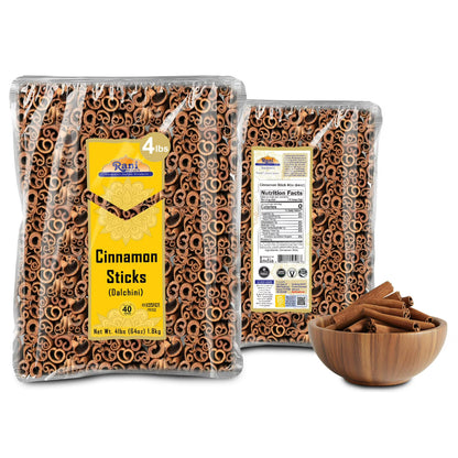 Rani Cinnamon Sticks 64oz (4lbs) 1.81kg Bulk Bag - 350-400 Sticks - Strong Aroma, Perfect for Baking, Cooking & Beverages | 3+ Inches Length - Cassia Saigon Cinnamon from Vietnam | Kosher