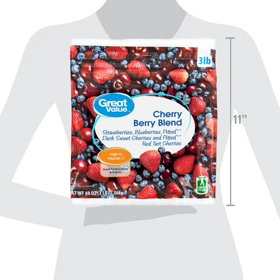 Great Value Cherry Berry Blend, 48 oz (Frozen) in Resealable Bag, Traces of Milk
