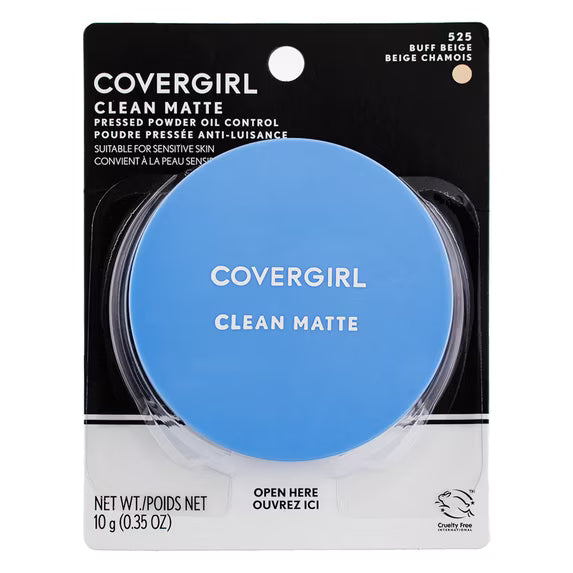 COVERGIRL Clean Matte Pressed Powder, 525 Buff Beige, 0.35 oz